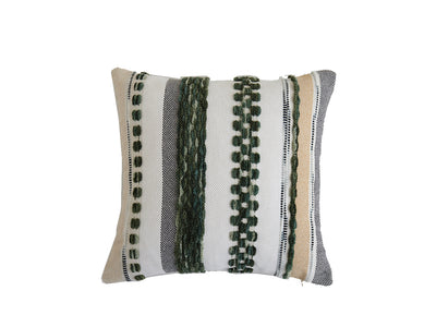 In Full Bloom 18 x 18" Multi-Textured Striped Cushion - Green, Ivory