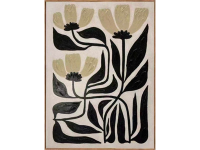 In Full Bloom Stylized Botanical Wall Art - Ivory, Black