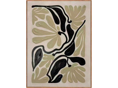 In Full Bloom Stylized Floral and Leaf Wall Art - Ivory, Black