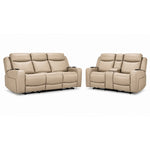 Jackson Leather Power Reclining Sofa and Loveseat Set - Pristine with padded headrests, wide arms and stitched leather