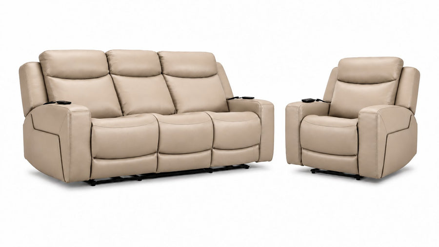 Jackson Power Reclining Sofa and Recliner Set - Pristine with padded headrests, wide arms and leather upholstery