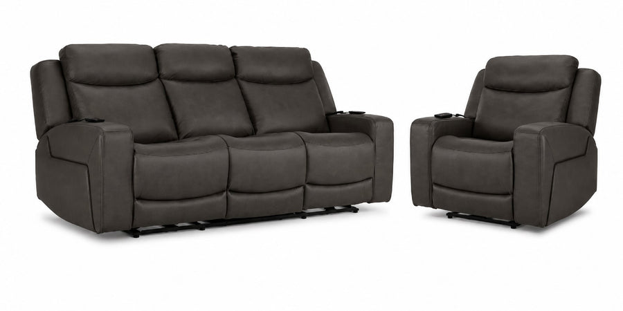 Jackson Leather Power Reclining Sofa and Recliner Set - Anthracite with plush headrests, wide arms and power controls