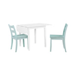 Florian 3-Piece Square Drop Leaf Dining Set - White, Aqua Blue