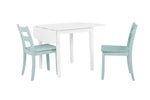 Florian 3-Piece Square Drop Leaf Dining Set - White, Aqua Blue