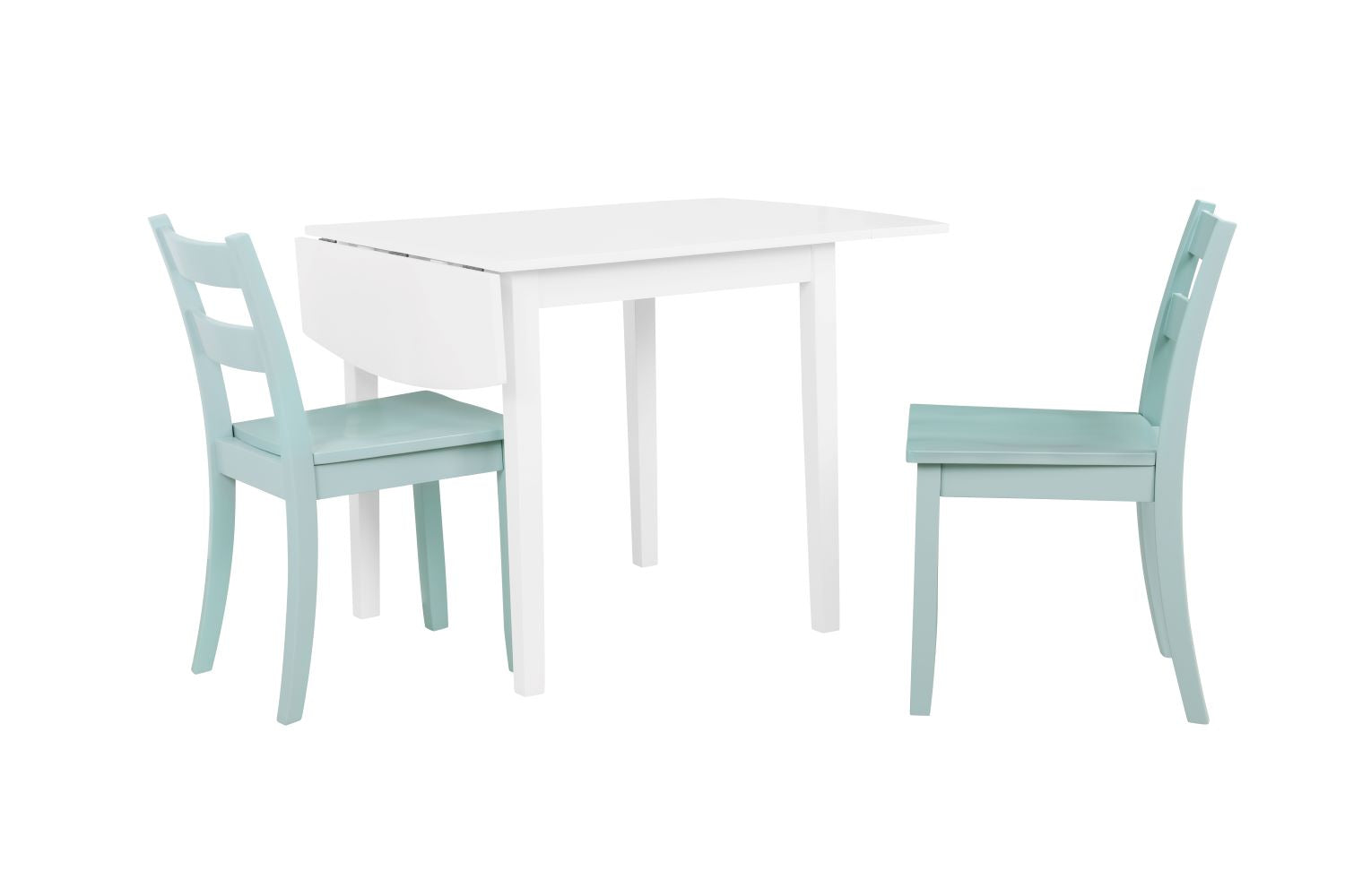 Florian 3-Piece Square Drop Leaf Dining Set - White, Aqua Blue