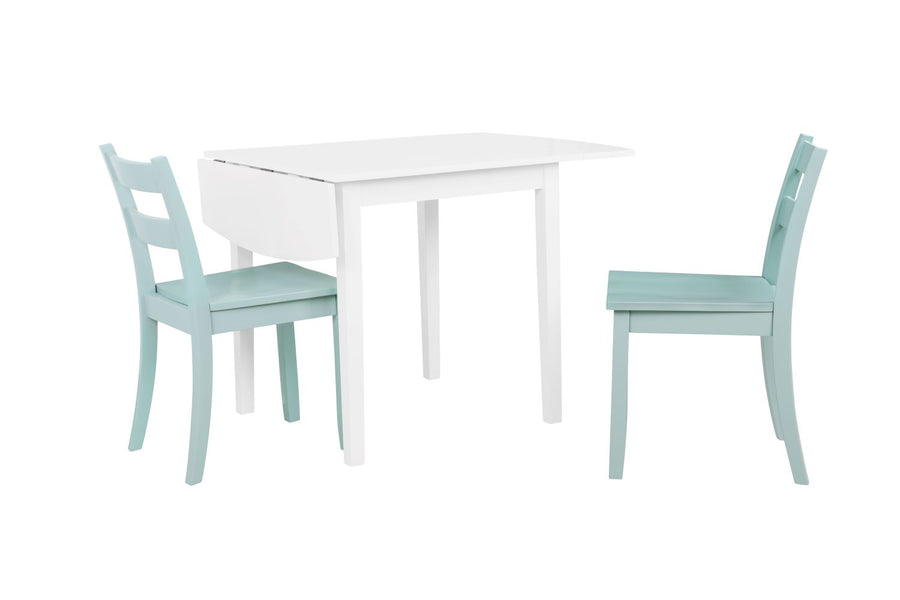 Florian 3-Piece Square Drop Leaf Dining Set - White, Aqua Blue