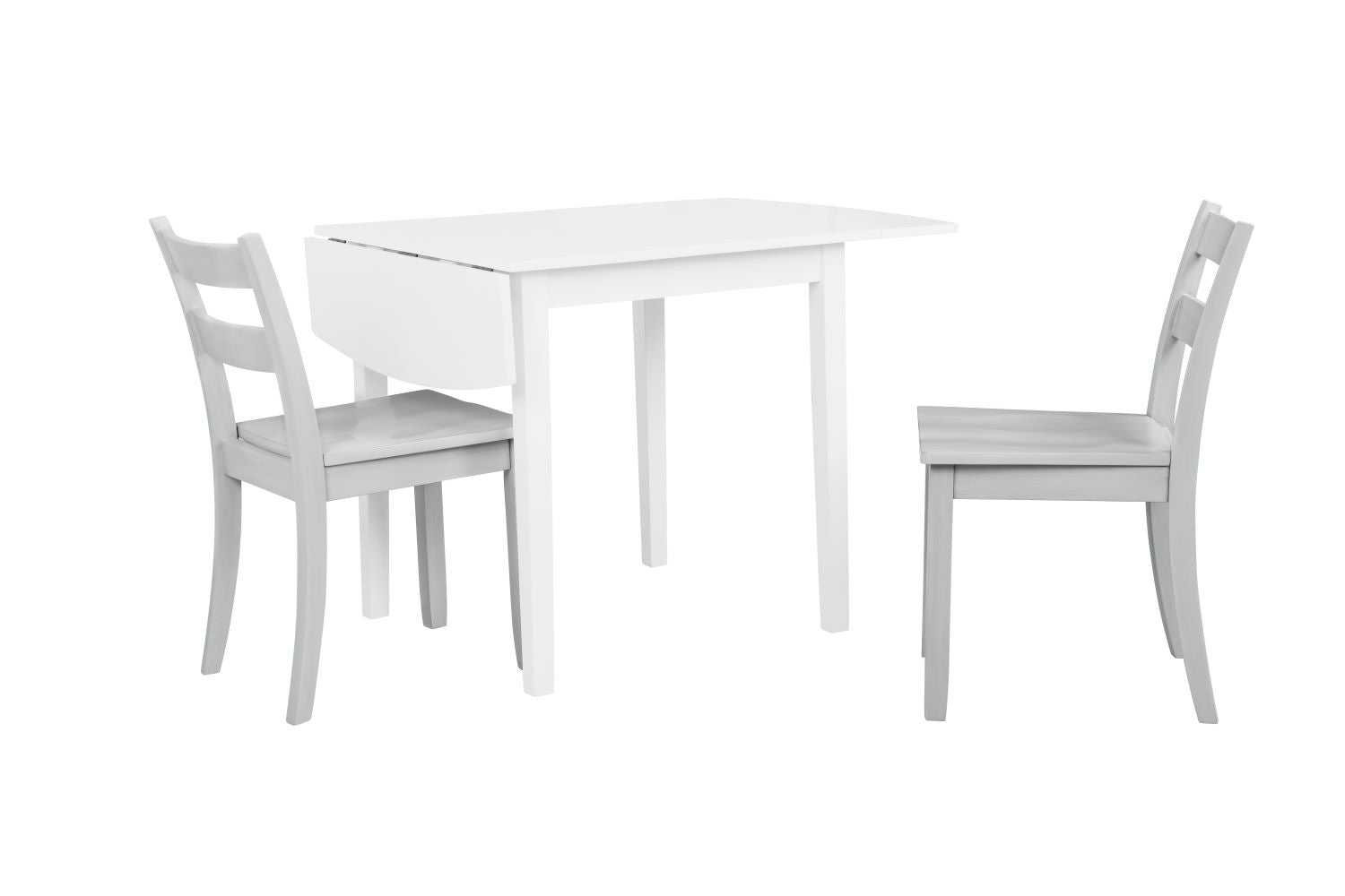 Florian 3-Piece Square Drop Leaf Dining Set - White, Light Grey