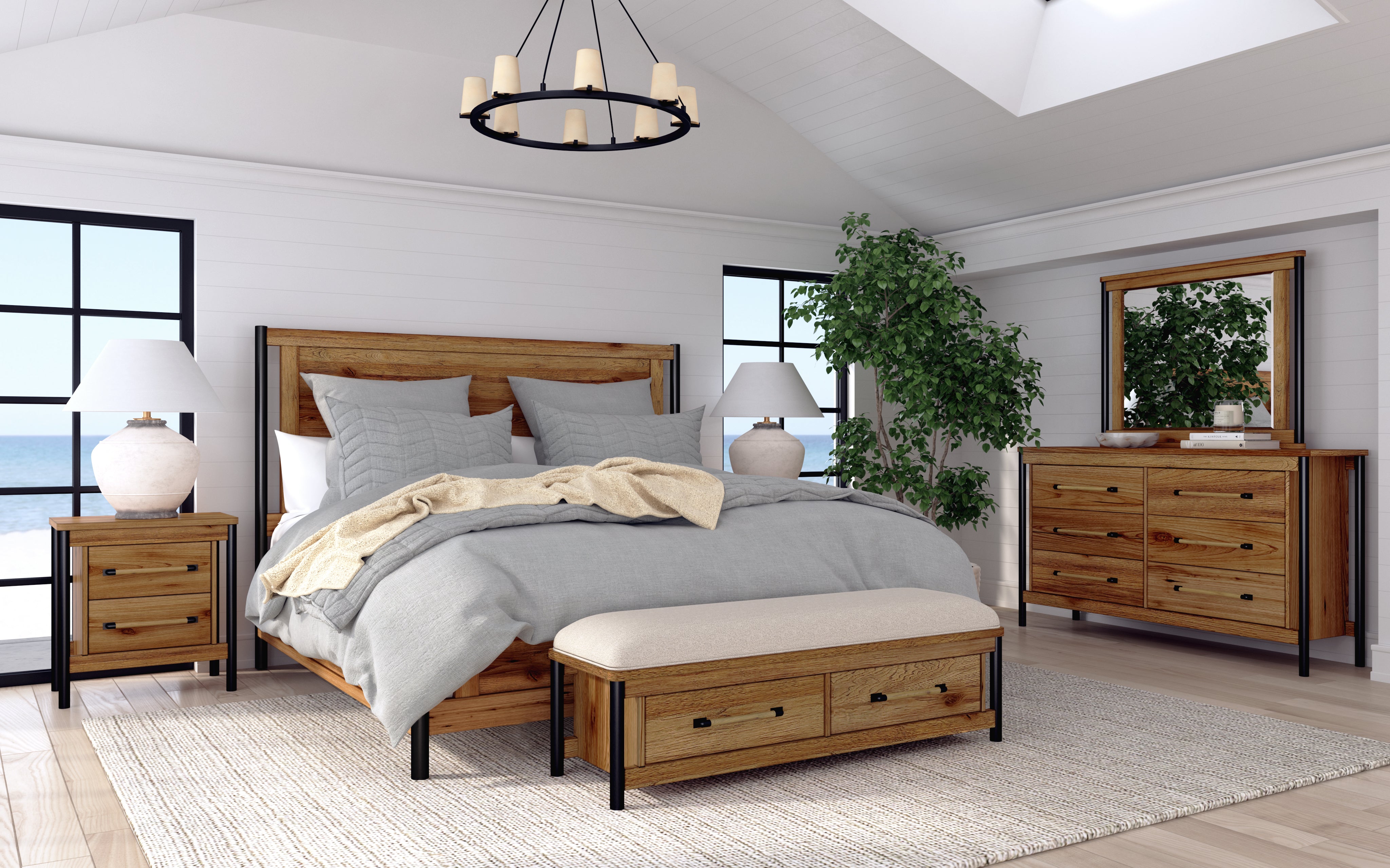 Norcross Storage Bench with Drawers - Hickory