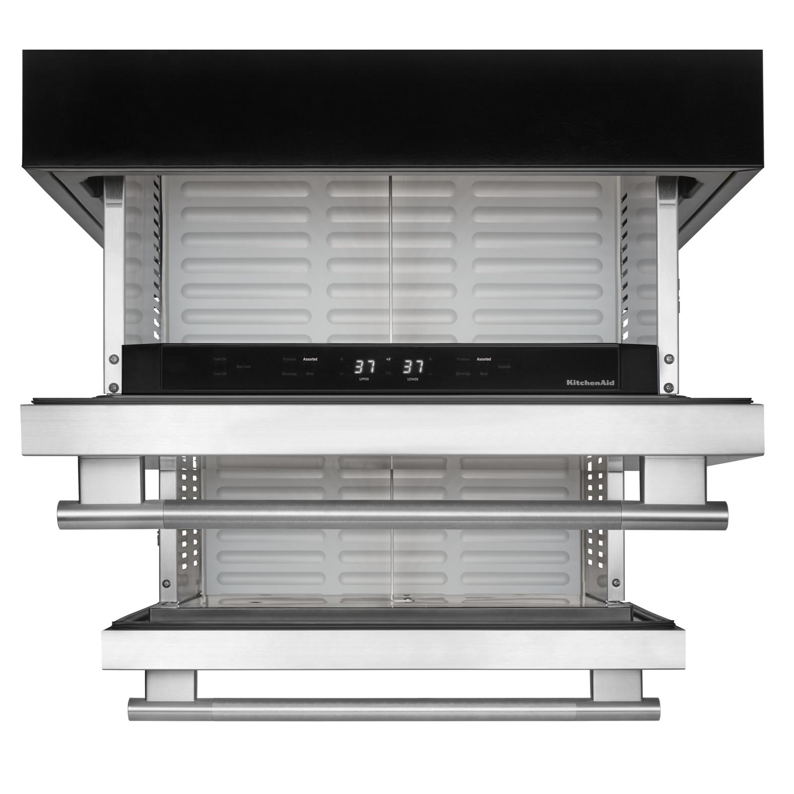 KitchenAid 24" 4.4 Cu. Ft. Black Cabinet with Stainless Steel Doors Undercounter Double-Drawer Refrigerator - KURT524SSB