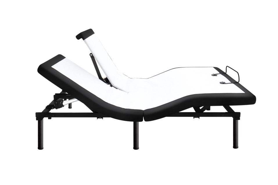 L2 Motion Lux Split Head Queen Adjustable Base with raised head section and adjustable black metal frame