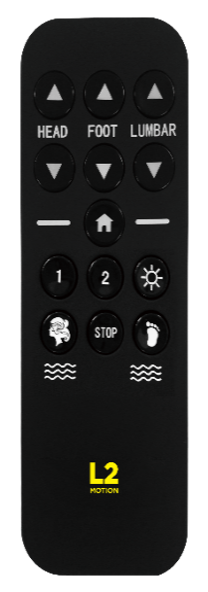 L2 Motion Lux Split Head King Adjustable Base wireless remote with head, foot, lumbar and massage controls