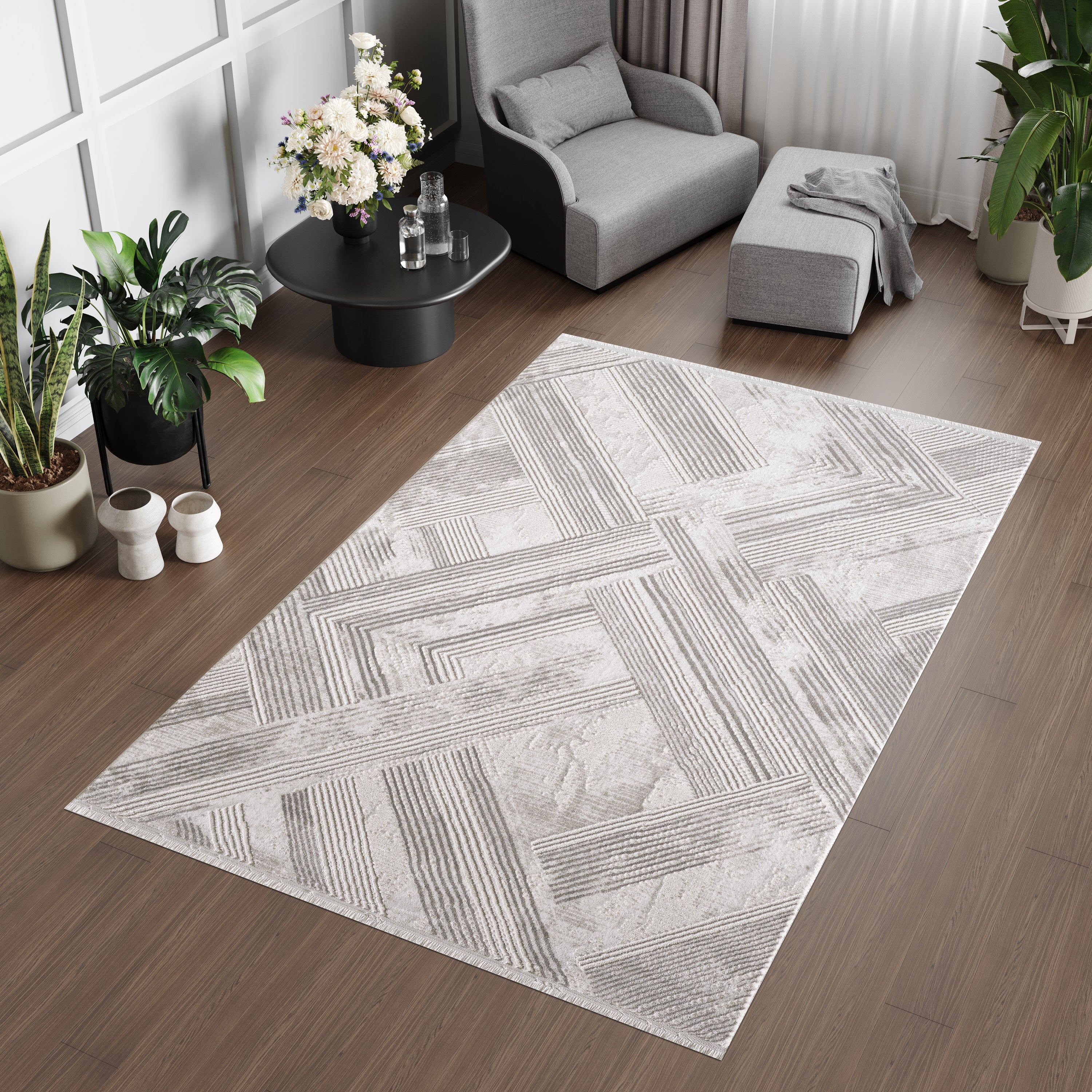 Merinos Lazer 5'3" x 7'5" Area Rug - Cream
