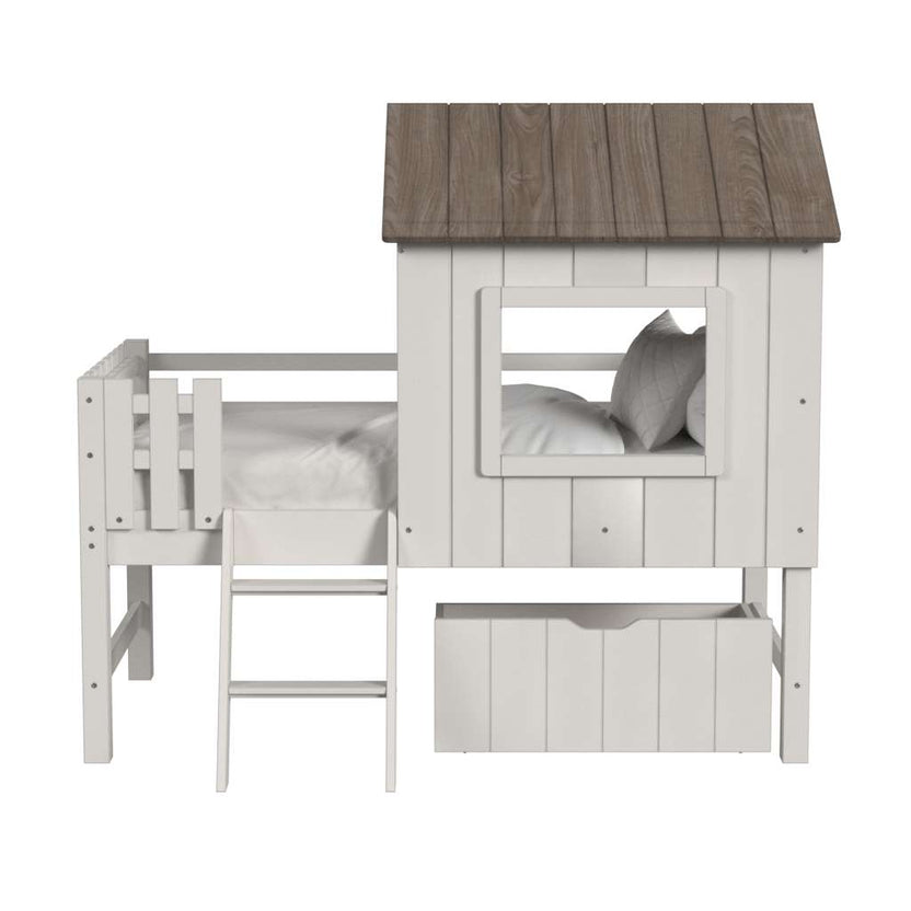 Lodge Twin Bed with Ladder Fencing - Cream