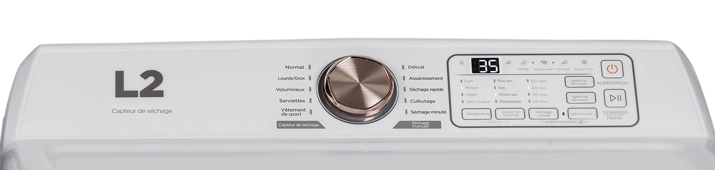 L2 White Top Load Washer with French Display (4.3 Cu. Ft) & White Electric Dryer with French Display (6.7 Cu. Ft) - LT43A3AWWFR/LE43A3AWWFR