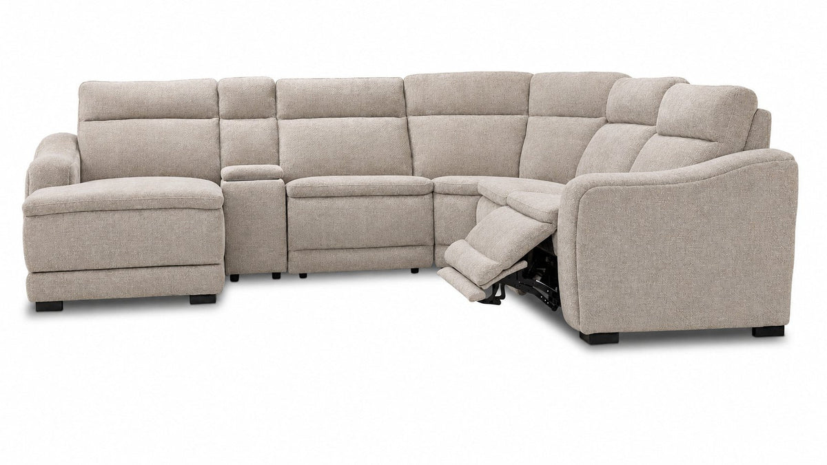 Madison 6-Piece Dual Power Reclining Sectional with Left-Facing Chaise - Beige