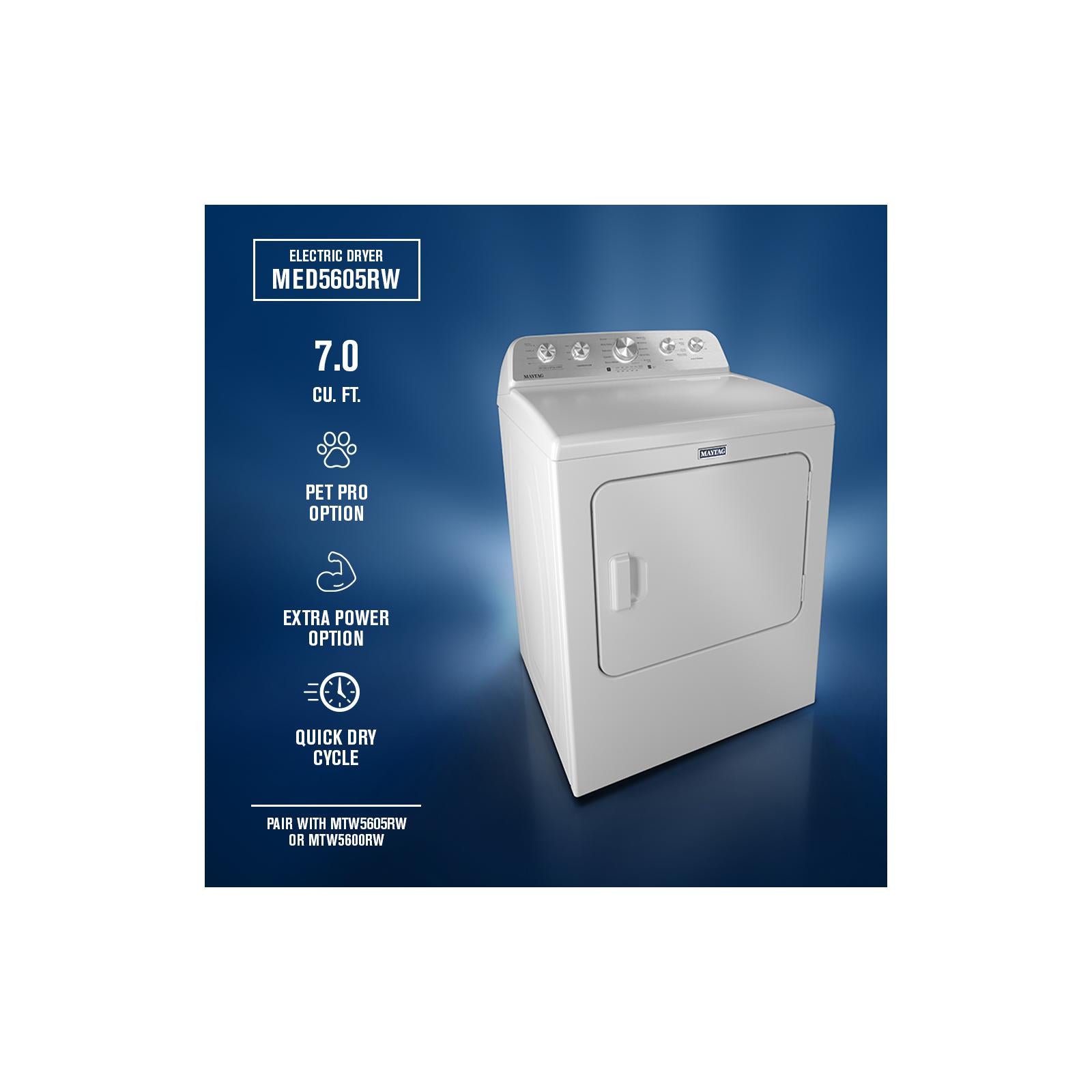 Maytag White Steam Electric Dryer (7.0 Cu. Ft.) with Pet Pro Option - YMED5605RW--