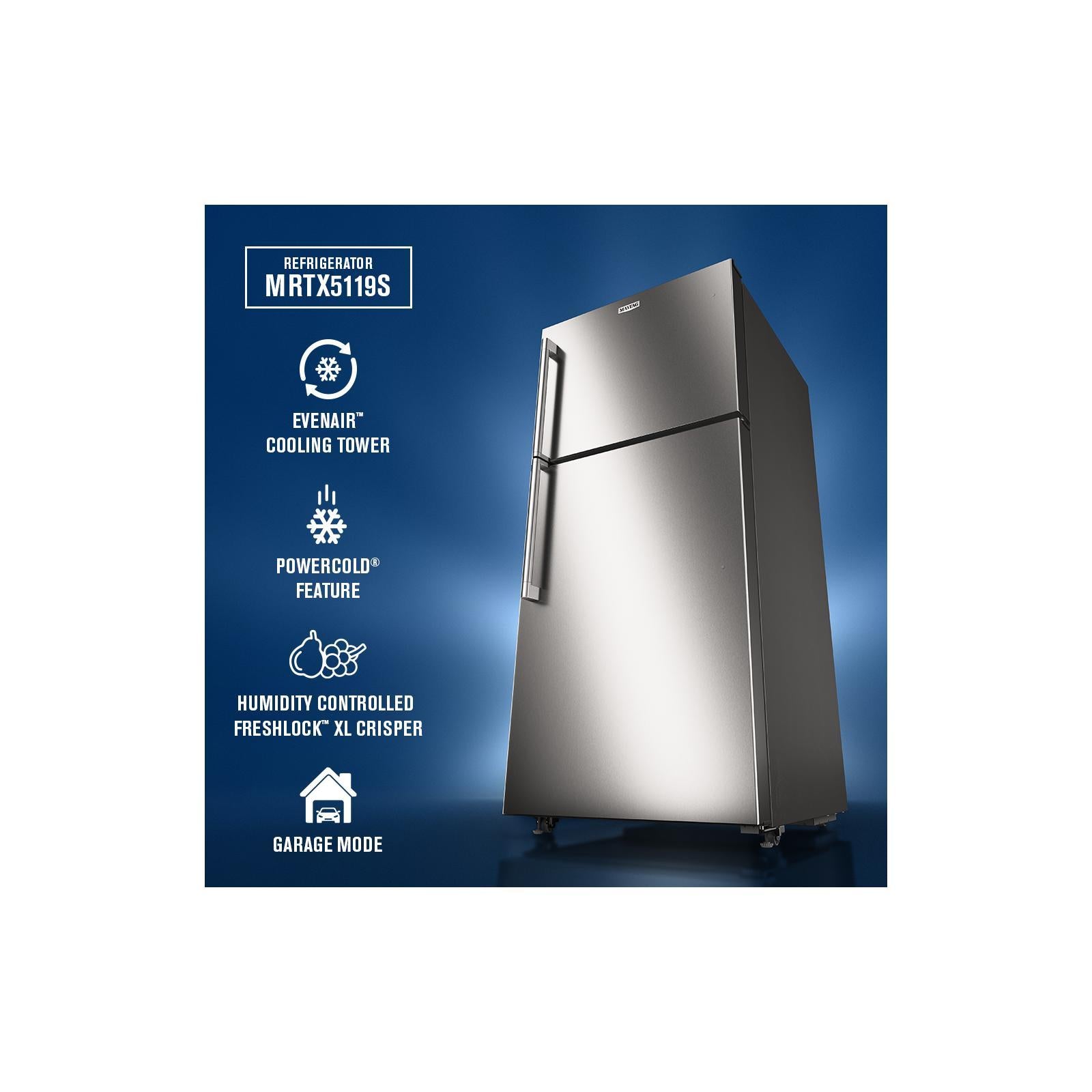 Maytag 30" 19.3 Cu. Ft. Fingerprint Resistant Stainless Steel Top-Freezer Refrigerator - MRTX5119SZ