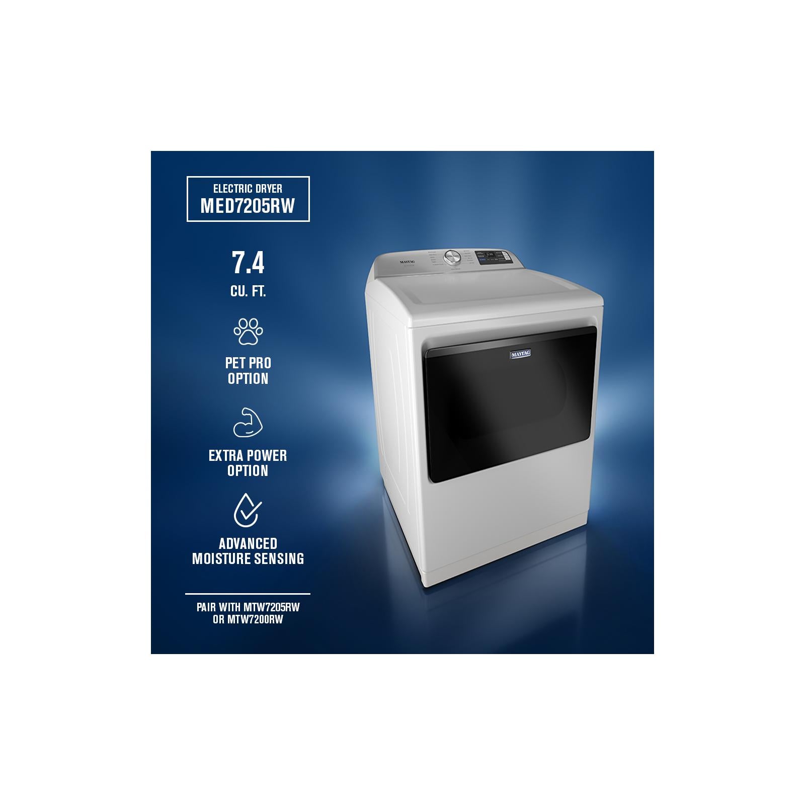 Maytag White Smart Electric Dryer (7.4 Cu. Ft.) with Pet Pro System - YMED7205RW--