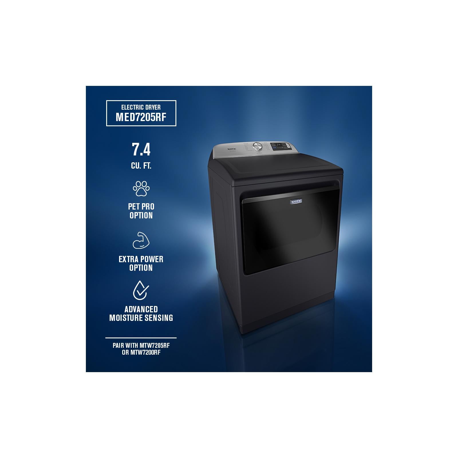 Maytag Midnight Steel Smart Steam Electric Dryer (7.4 Cu. Ft.) with Pet Pro System - YMED7205RF--