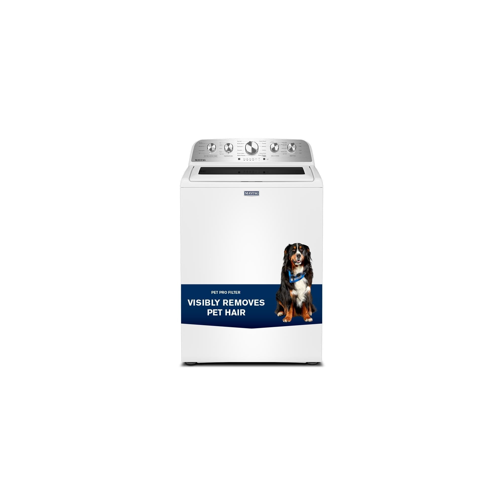 Maytag White Top Load Agitator Washer (5.4 Cu. Ft. IEC) with Extra Power and Pet Pro Option - MTW5605RW--