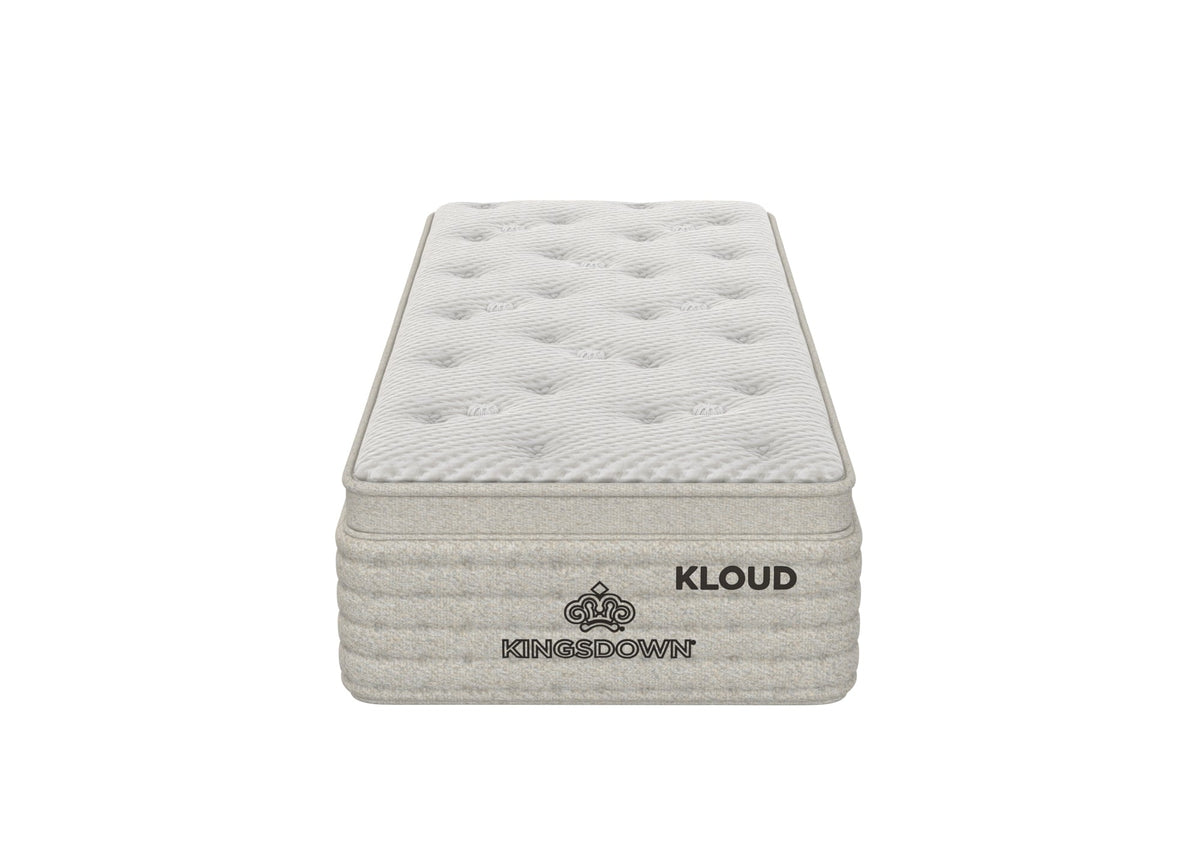 Front view of Kingsdown Mist Medium Euro Top 30 x 80 in Queen Mattress with tufted top and Kingsdown Kloud branding