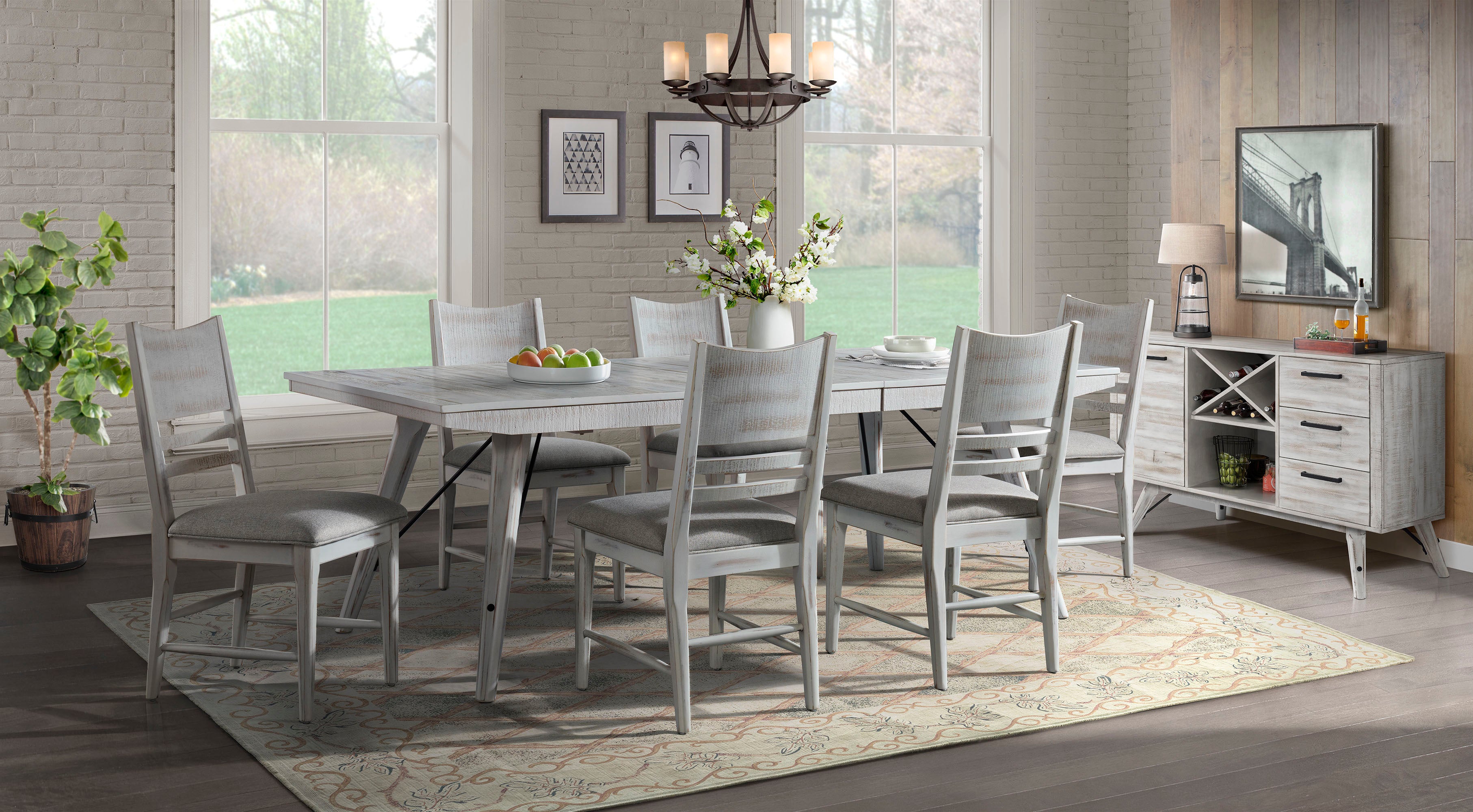 Modern Rustic Extendable Dining Table - Weathered White