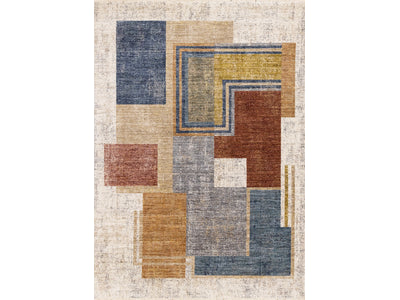 Muse 5'3" x 7'7" Layered Geometric Design Area Rug - Blue, Red, Orange