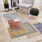 Muse 7'10" x 10'2" Layered Geometric Design Area Rug - Blue, Red, Orange