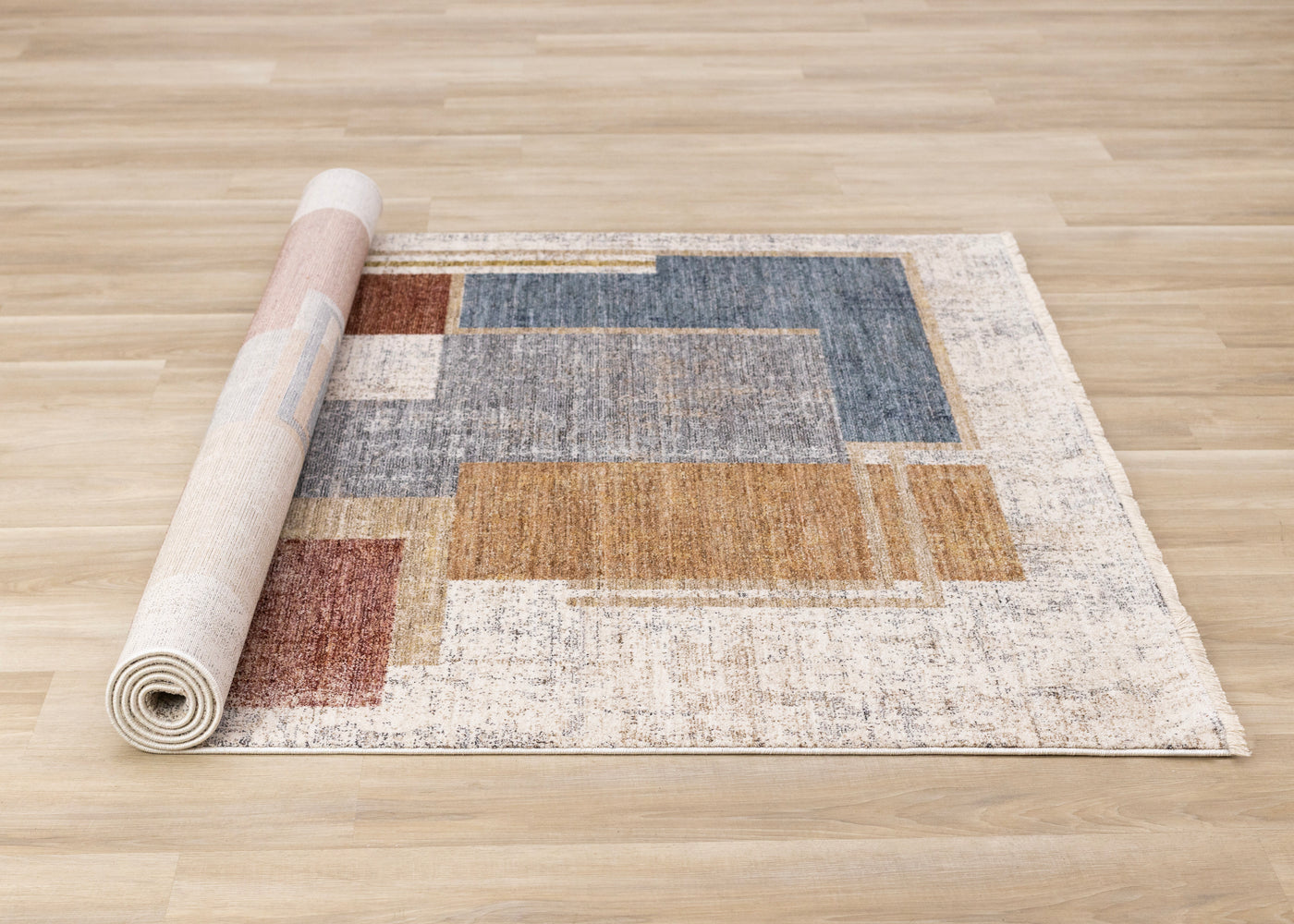 Muse 5'3" x 7'7" Layered Geometric Design Area Rug - Blue, Red, Orange