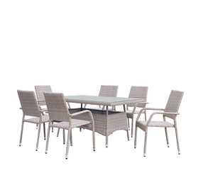 Nueces 7-Piece Stackable Outdoor Dining Package - Nature Tan Weave