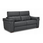 Orlando-Ray dark grey Italian leather sofa with padded arms and adjustable headrests