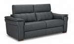 Orlando-Ray dark grey Italian leather sofa with padded arms and adjustable headrests