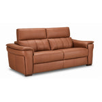 Orlando-Ray cognac Italian leather sofa with padded arms and raised adjustable headrests