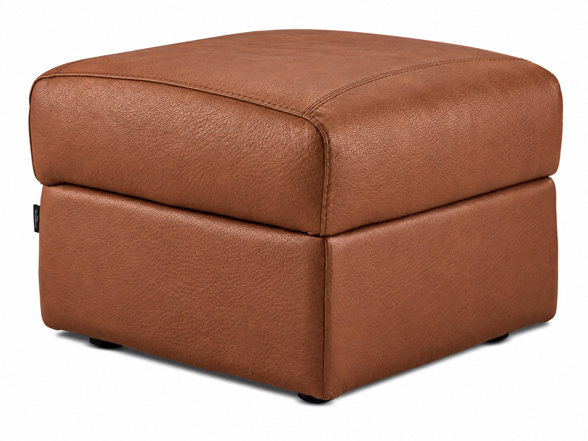 Orlando-Ray cognac Italian leather storage ottoman with cushioned top and stitched detailing
