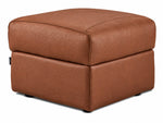 Orlando-Ray cognac Italian leather storage ottoman with cushioned top and stitched detailing