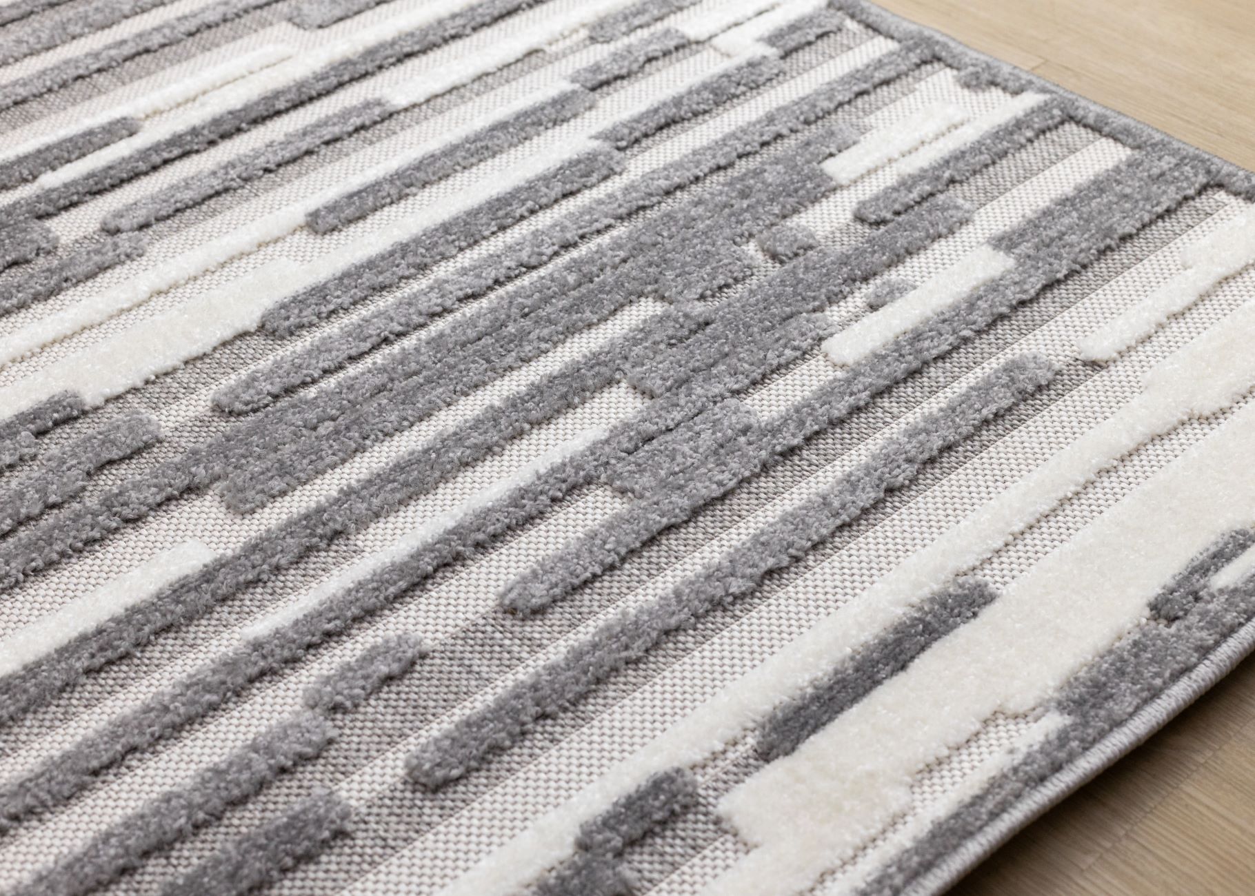 Pixel Drift 6'7" x 9'6" Broken Lines Design Area Rug - Grey, White