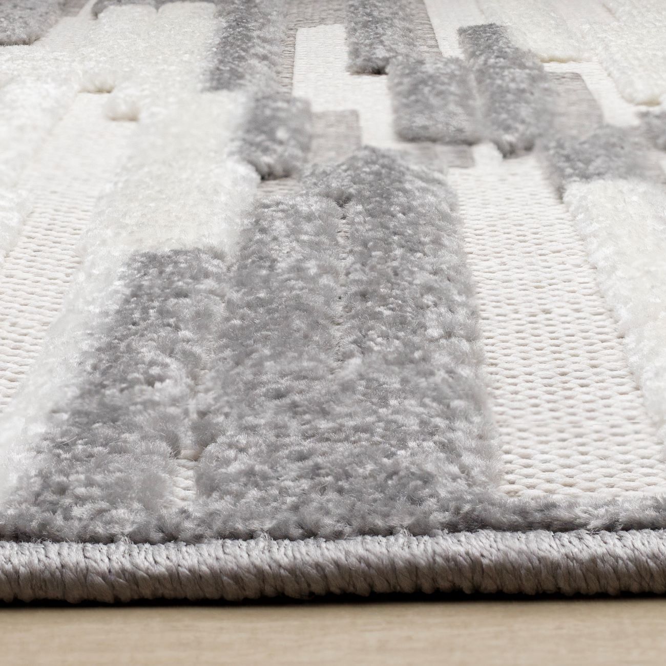 Pixel Drift 6'7" x 9'6" Broken Lines Design Area Rug - Grey, White