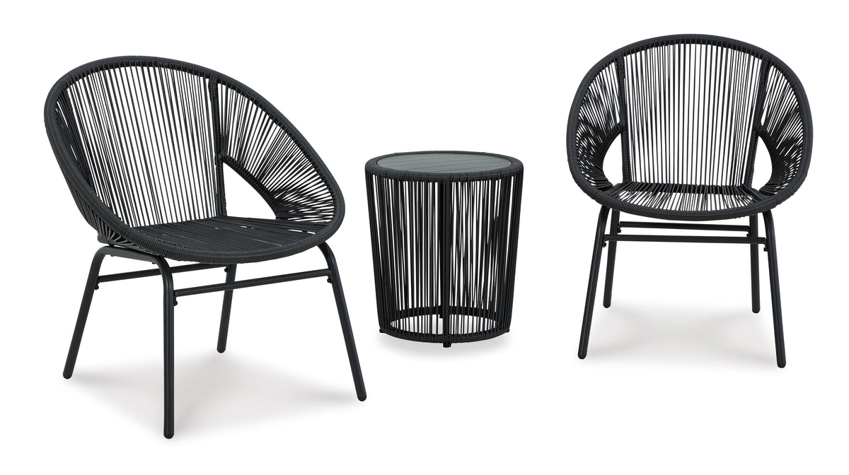 Mandarin Cape 3-Piece Outdoor Table and Chairs Set - Black, Grey