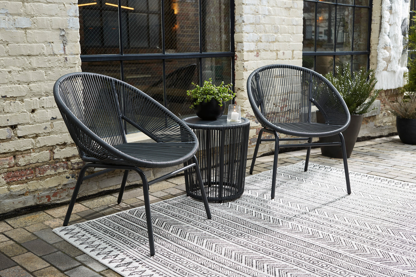 Mandarin Cape 3-Piece Outdoor Table and Chairs Set - Black, Grey