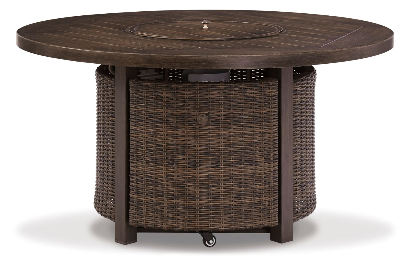 Paradise Trail - 5-Piece Outdoor Fire Pit Table and Swivel Chair Set - Medium Brown