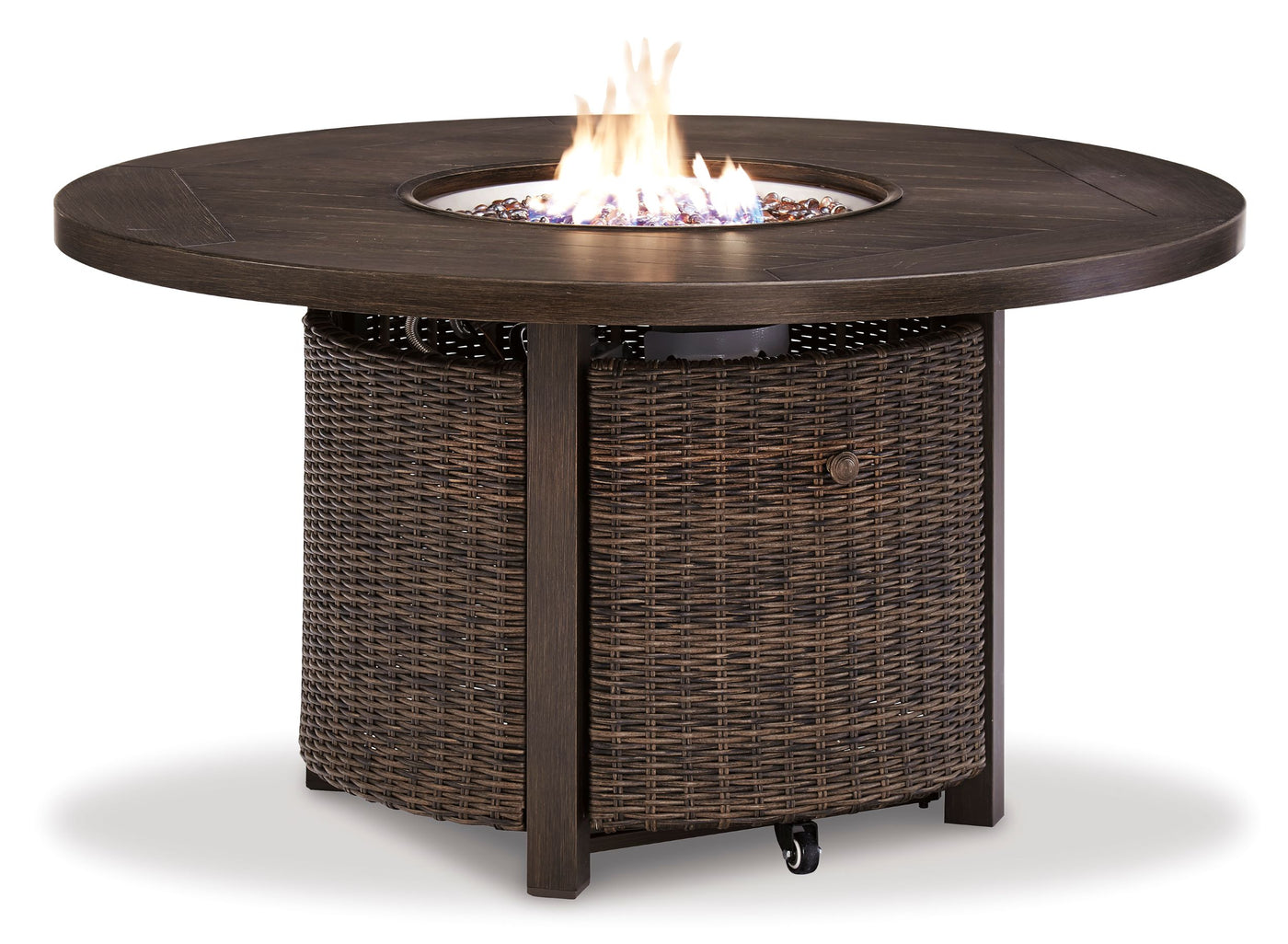 Paradise Trail - 5-Piece Outdoor Fire Pit Table and Swivel Chair Set - Medium Brown