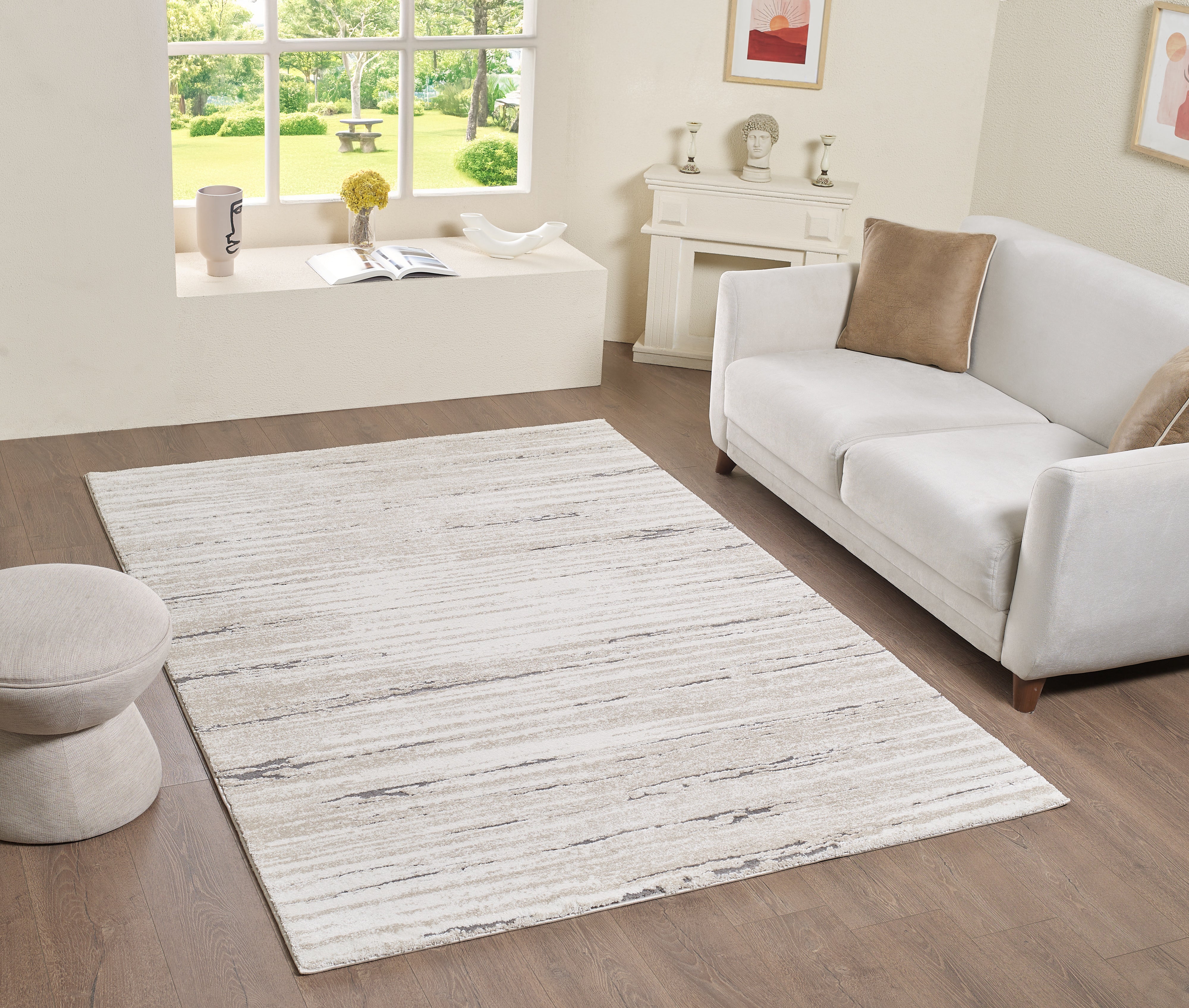 Merinos Panorama 5'3" x 7'5" Area Rug with Underpad - Cream