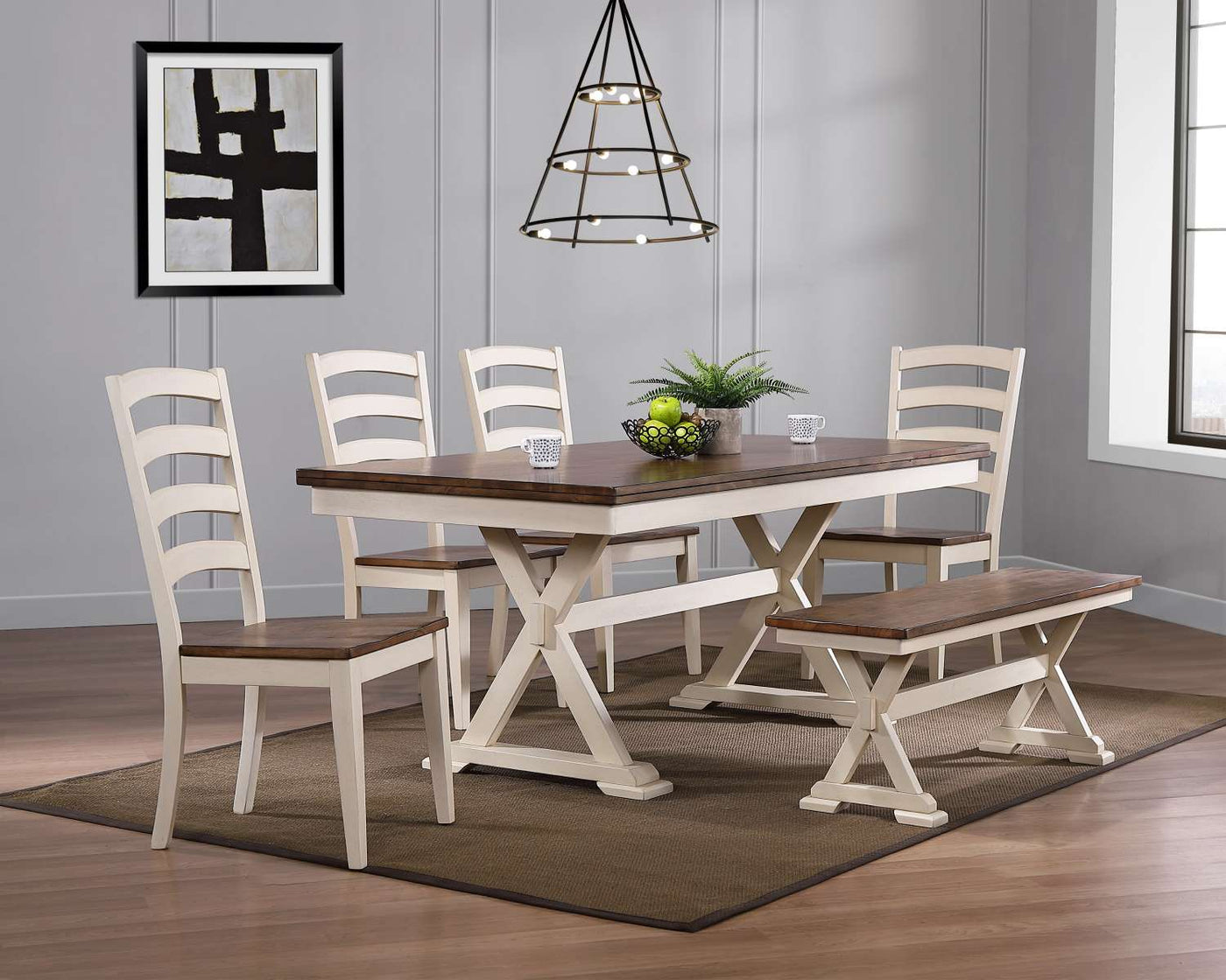 Mariana Dining Table - Antique White, Brown