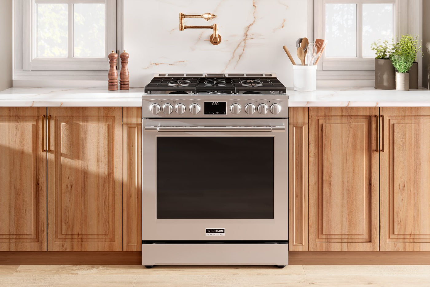 Frigidaire Professional Smudge-Proof® Stainless Steel 30" Front Control Gas Range with Total Convection (6 Cu. Ft) - PCFG3080AF