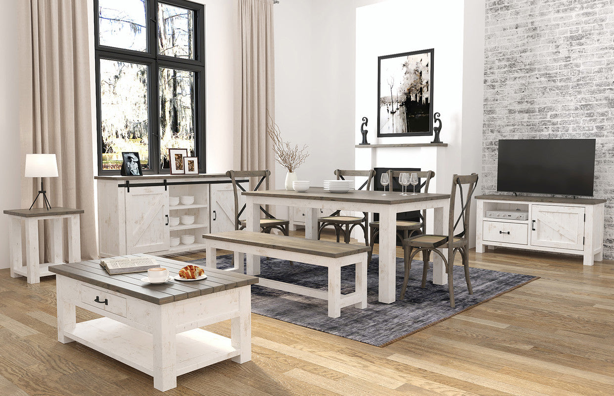 Borsgade Reclaimed Pine Extension Dining Table - Antique White/Rustic Natural