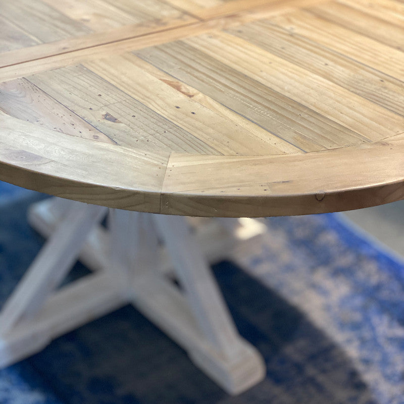 Borsgade Reclaimed Pine Round Extension Dining Table - Antique White/Rustic Natural