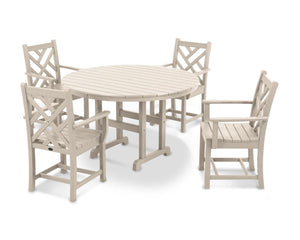 POLYWOOD® Chippendale 5-Piece Round Dining Set - Sand