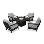 POLYWOOD® Harbour 5-Piece Conversation Set with Fire Pit Table - Black/Canvas Granite