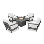 POLYWOOD® Harbour 5-Piece Conversation Set with Fire Pit Table - Slate Grey/Natural