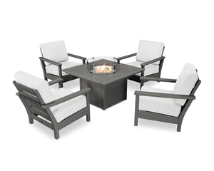 POLYWOOD® Harbour 5-Piece Conversation Set with Fire Pit Table - Slate Grey/Natural